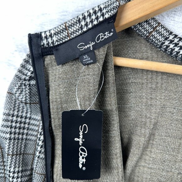 Sonja Betro Sheath Mini Dress Houndstooth Puff Sleeves Womens Gray Size X Large - Picture 5 of 13